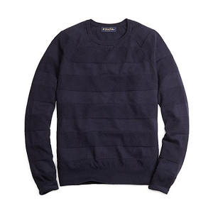 Cotton Cashmere Crewneck Tonal Stripe Sweater - Navy